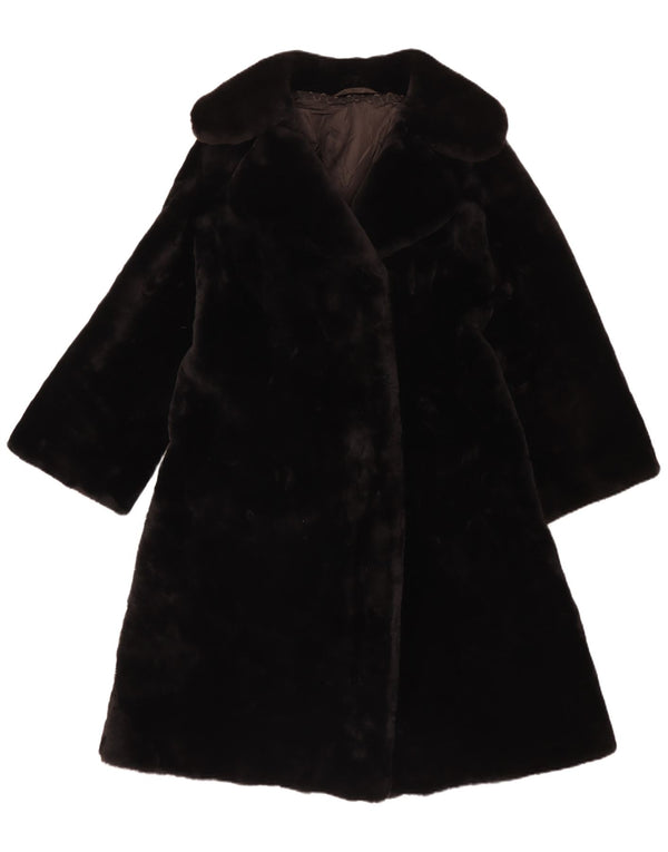 Vintage Womens Faux Fur Overcoat UK 12 Medium Black