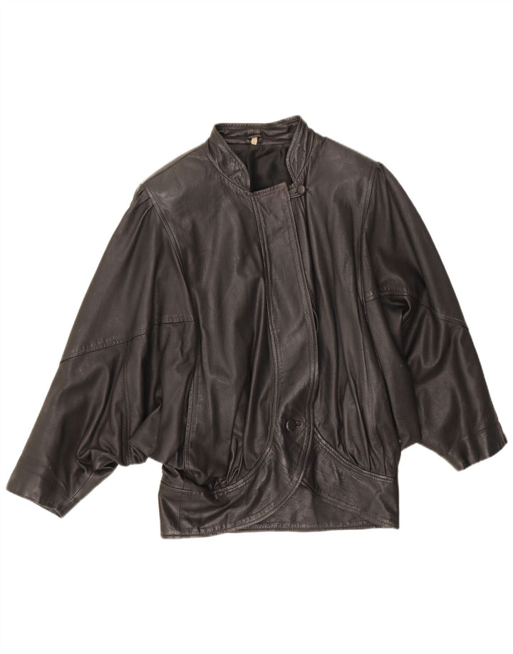 Jaqueta de couro superdimensionada feminina vintage Reino Unido 10 couro preto pequeno