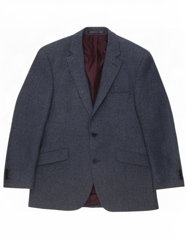 Jaqueta blazer masculina vintage de 2 botões Reino Unido 40 grande lã manchada azul