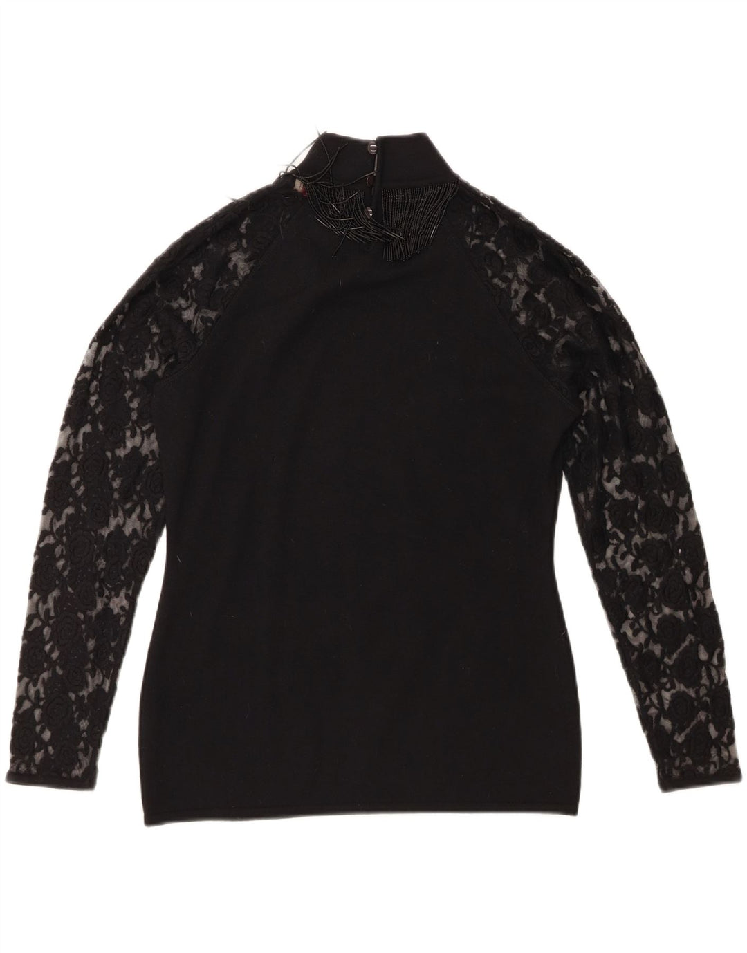 Top feminino Roccobarocco de manga comprida UK 14 lã merino preta média