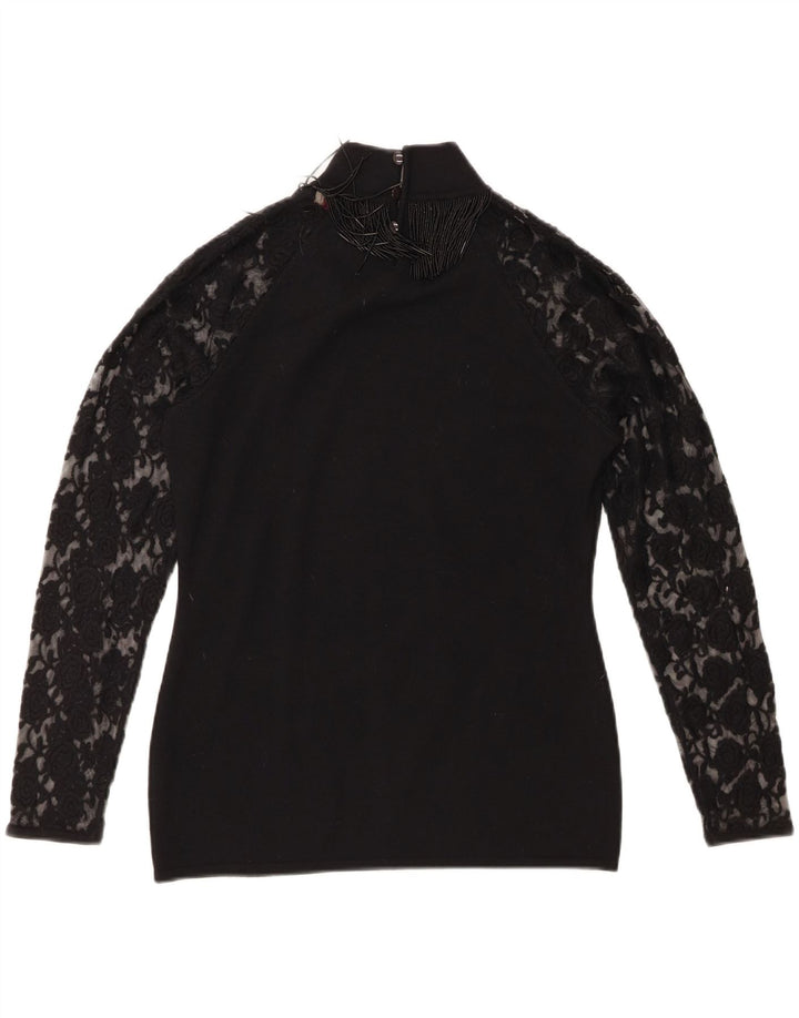 Top feminino Roccobarocco de manga comprida UK 14 lã merino preta média