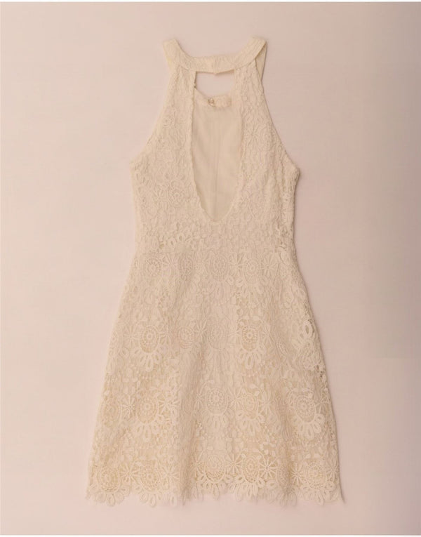 Vestido feminino Hollister de renda frente única US 1 XS branco floral poliéster