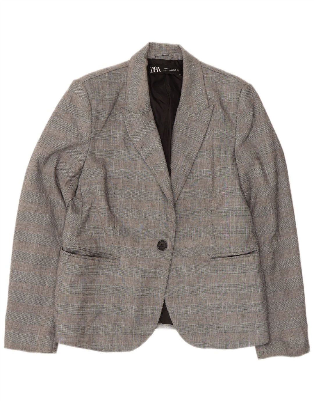 Jaqueta blazer feminina Zara com 1 botão EU 42 poliéster xadrez cinza grande