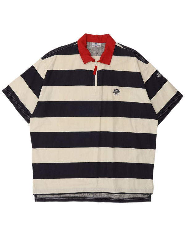 Camisa polo masculina de rugby NORTH SAILS grande algodão listrado azul marinho