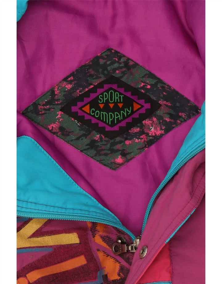 Jaqueta de esqui pulôver gráfico masculino vintage Reino Unido 44 2XL bloco colorido roxo