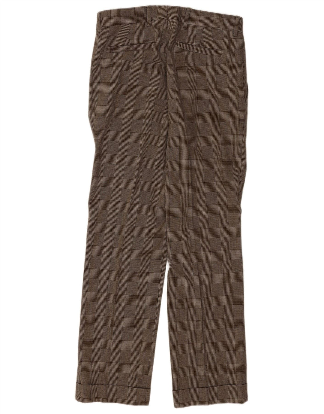 Calça masculina Zara Straight Suit EU 40 Médio W31 L31 Marrom Xadrez Lã