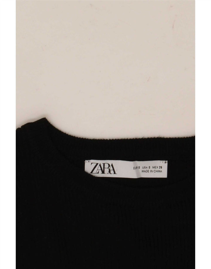 Zara Womens Crop Top Manga Longa Reino Unido 8 Pequeno Preto