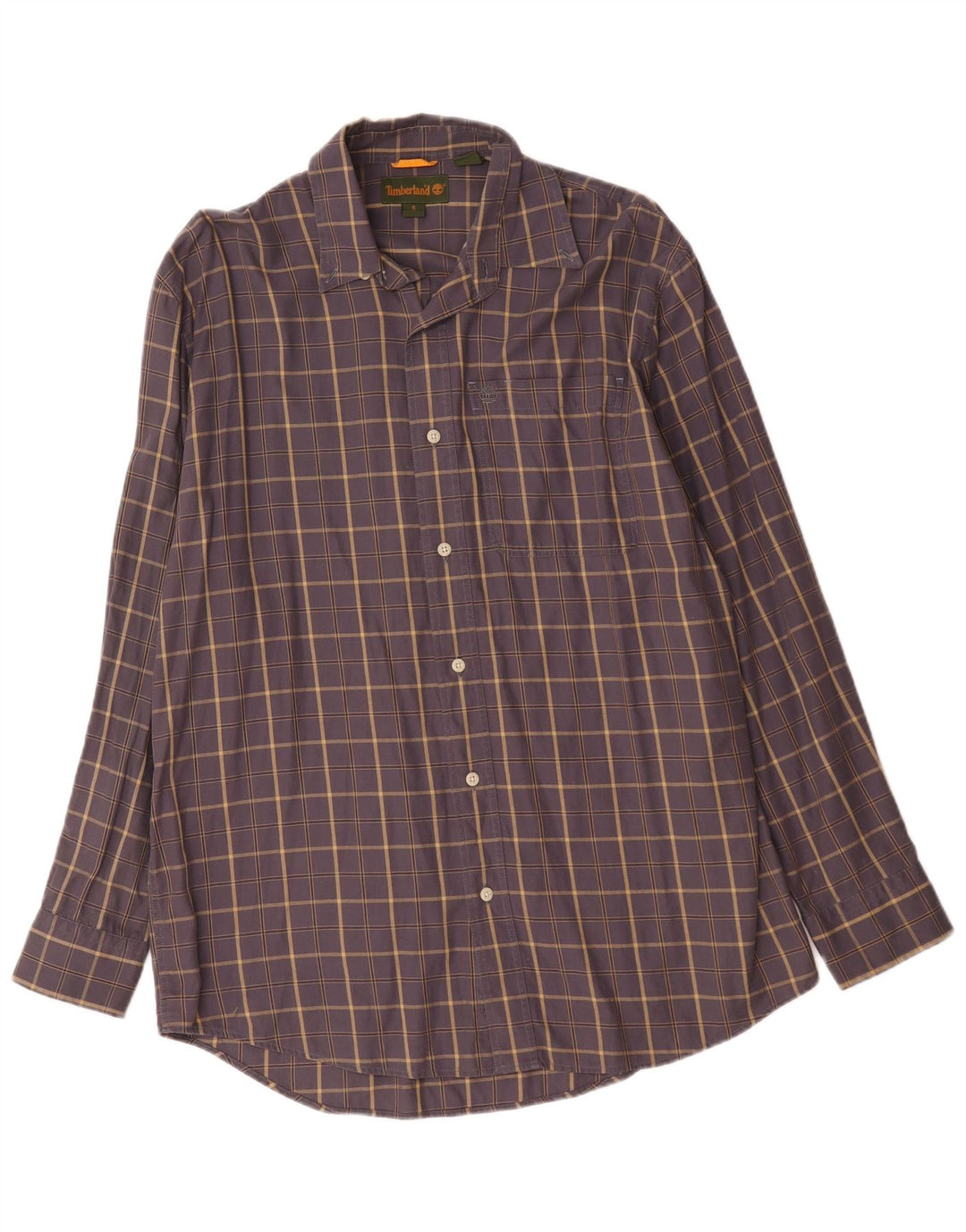 Camisa masculina Timberland Loose Fit pequena azul xadrez algodão