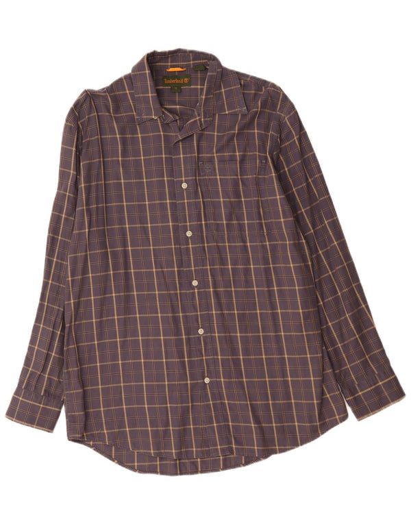 Camisa masculina Timberland Loose Fit pequena azul xadrez algodão