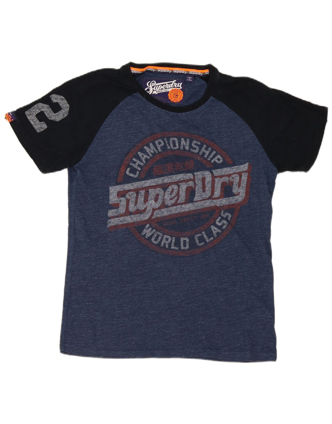 Camiseta gráfica masculina Superdry Top médio azul colorblock algodão