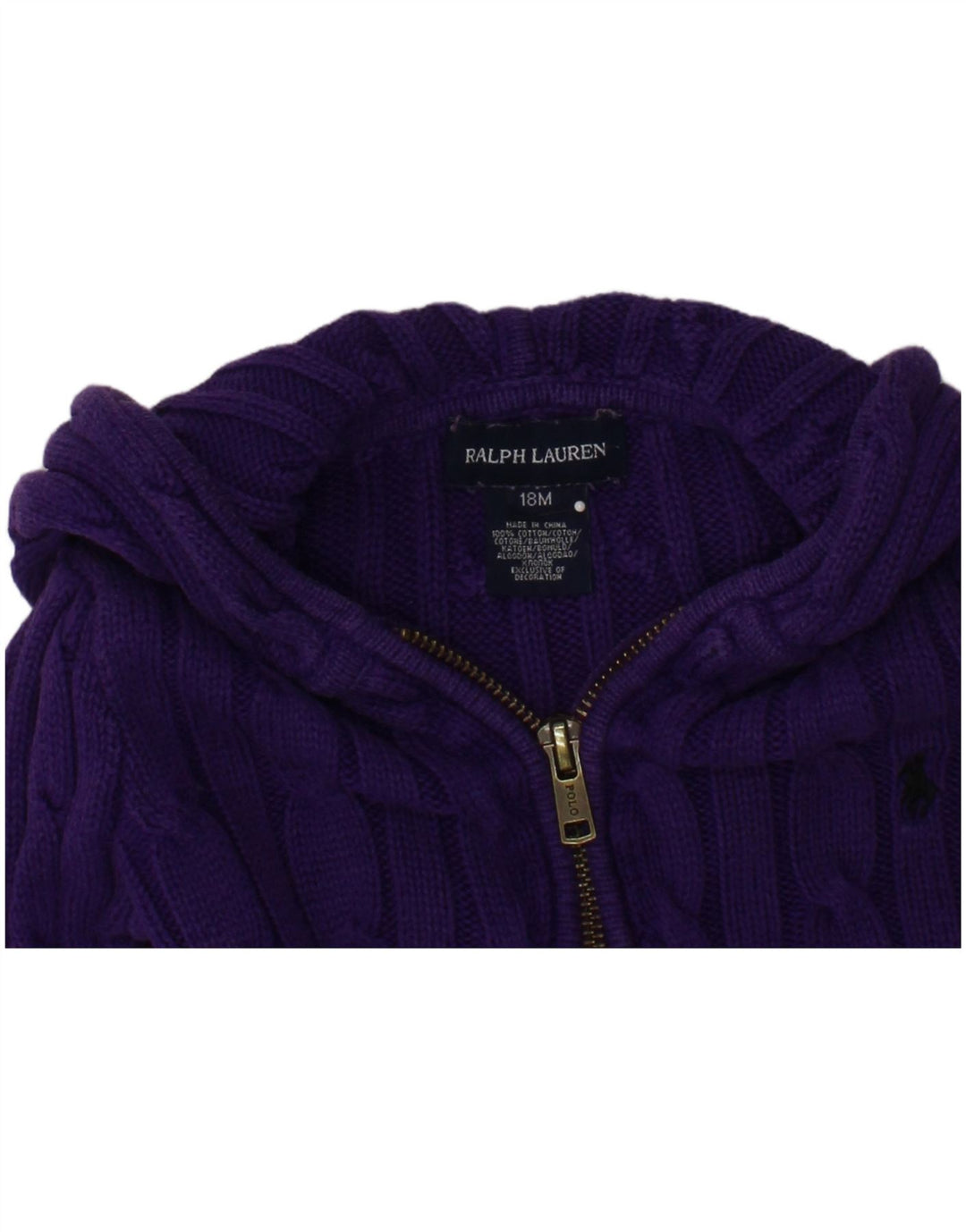 Suéter cardigã com capuz para bebês meninas RALPH LAUREN 12-18 meses algodão roxo
