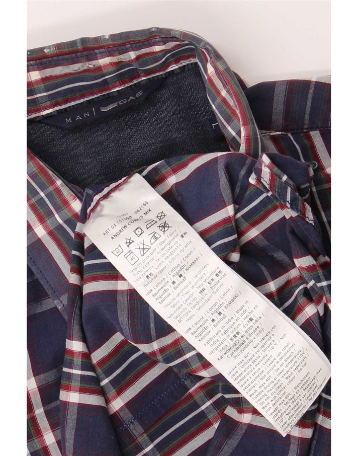 Camisa masculina Gas grande algodão xadrez azul marinho