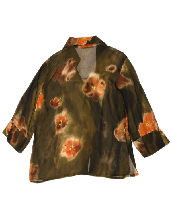 Blusa feminina Fascino manga 3/4 transparente IT 50 XL verde floral