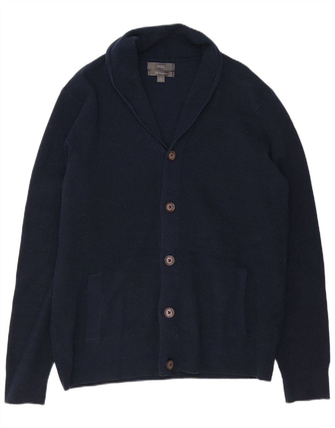 Suéter cardigã masculino MARKS & SPENCER grande algodão azul marinho