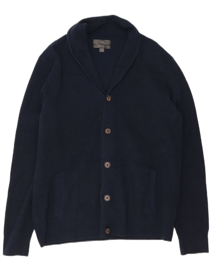 Suéter cardigã masculino MARKS & SPENCER grande algodão azul marinho