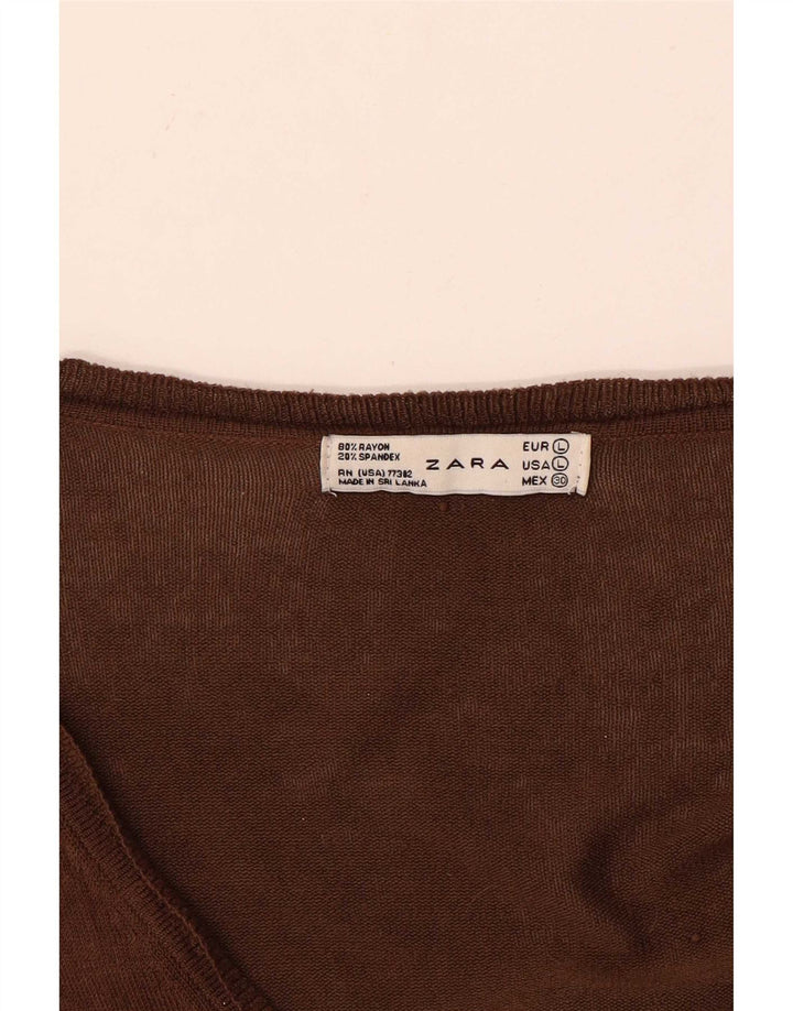 Suéter cardigã feminino Zara Reino Unido 16 grande rayon marrom