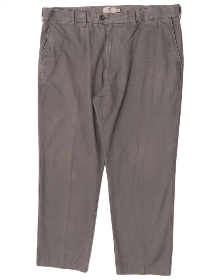 Calça masculina de ajuste regular Marks & Spencer W42 L29 listrada cinza