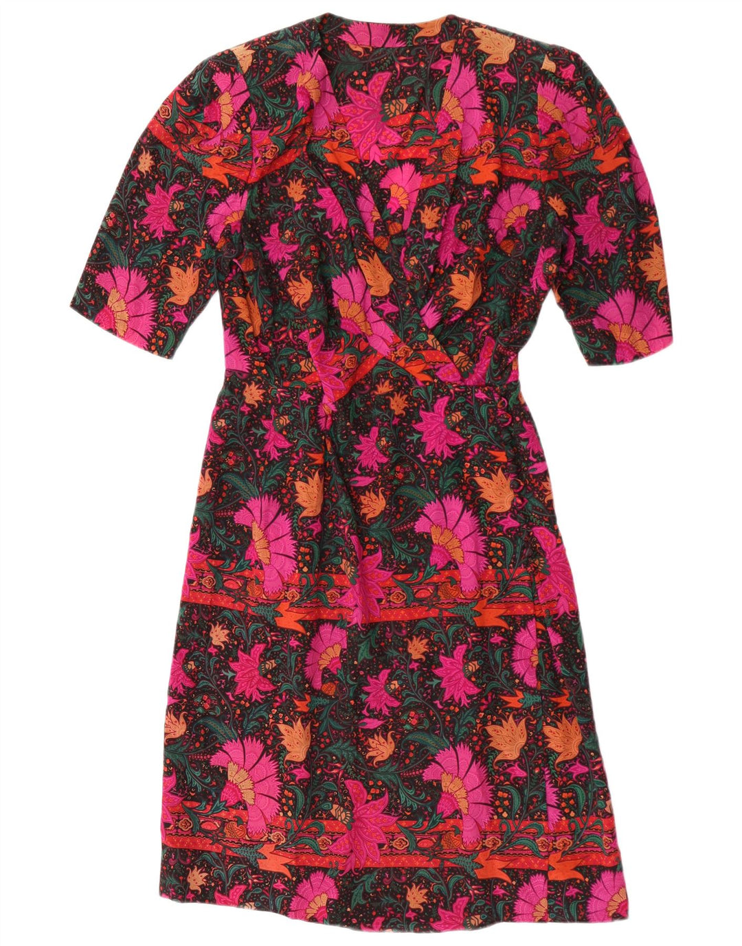 Vestido vintage feminino linha A UK 14 médio floral multicolorido