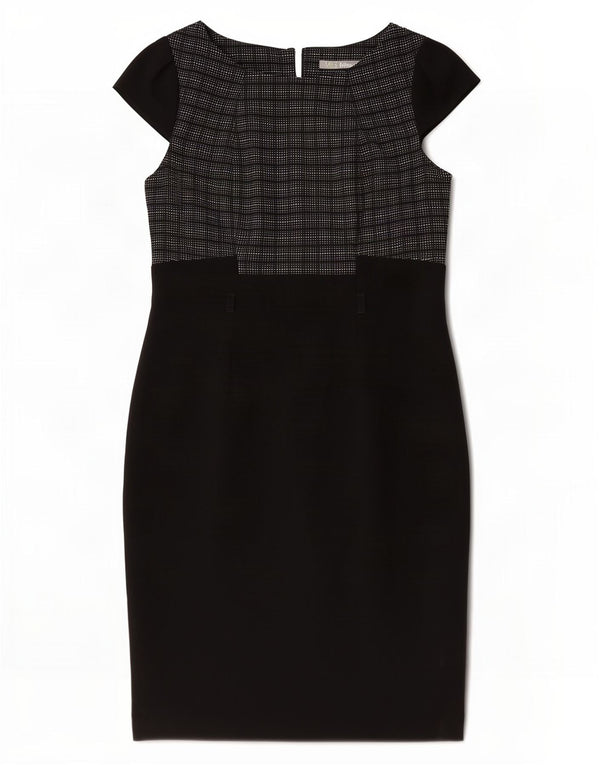 Vestido bainha feminino Marks & Spencer Reino Unido 14 poliéster xadrez preto médio