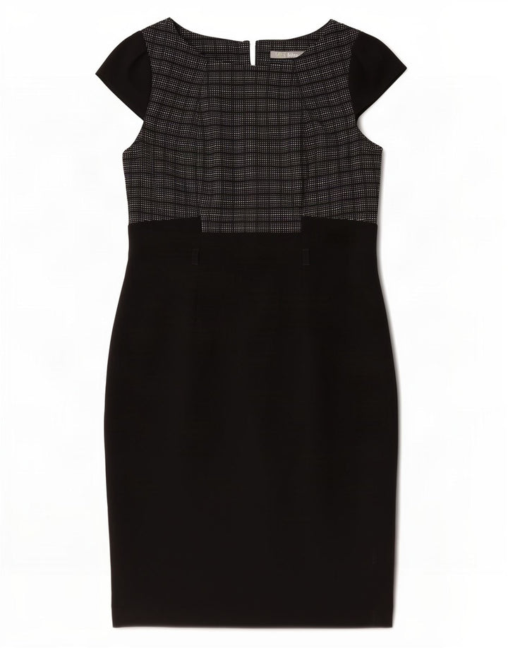 Vestido bainha feminino Marks & Spencer Reino Unido 14 poliéster xadrez preto médio