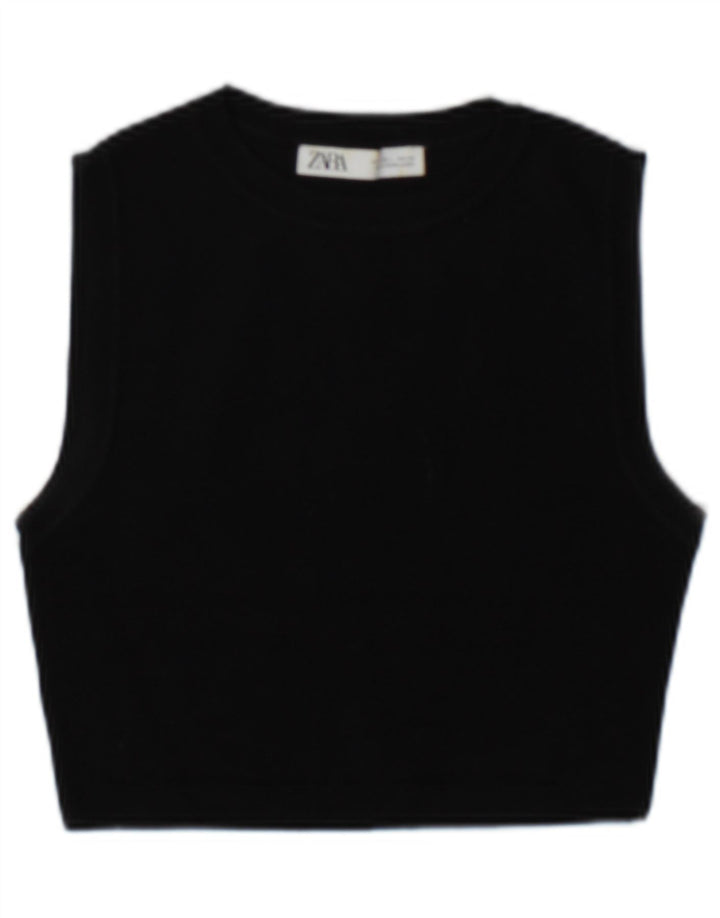 Zara Womens Crop Vest Top UK 14 Grande Viscose Preta