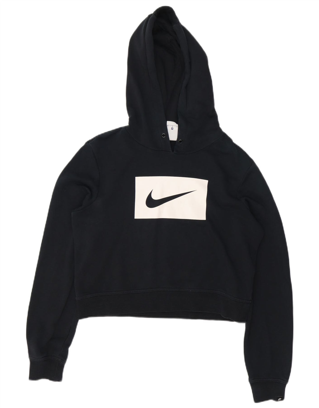 Nike Womens Crop Graphic Hoodie Jumper UK 14 Médio Algodão Preto