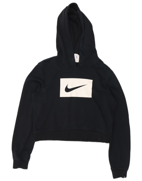 Nike Womens Crop Graphic Hoodie Jumper UK 14 Médio Algodão Preto