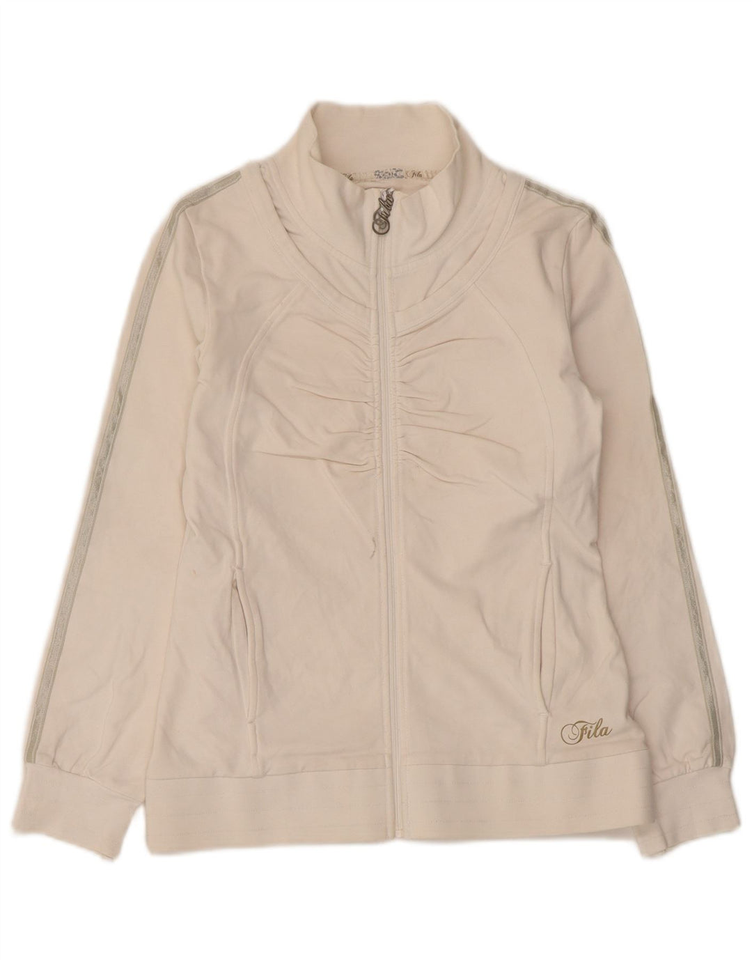 Fila Womens Tracksuit Top Jacket UK 10 Pequeno Algodão Listrado Branco