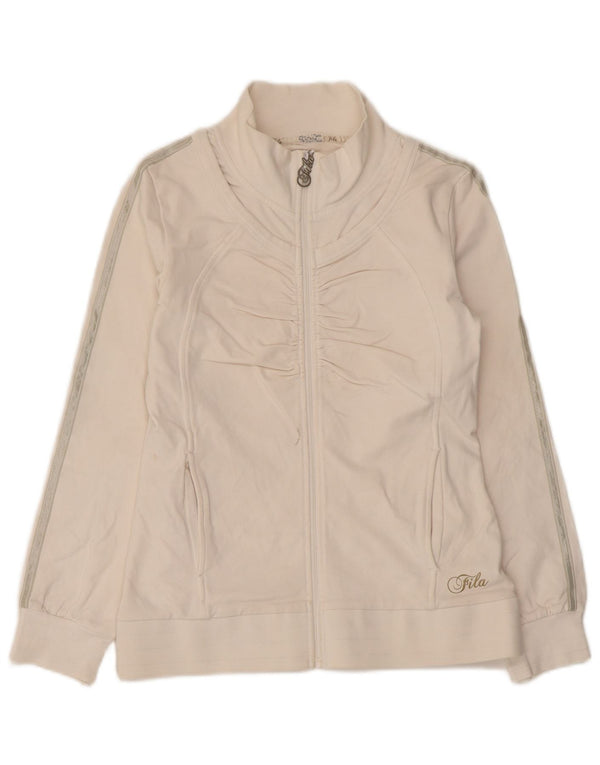 Fila Womens Tracksuit Top Jacket UK 10 Pequeno Algodão Listrado Branco
