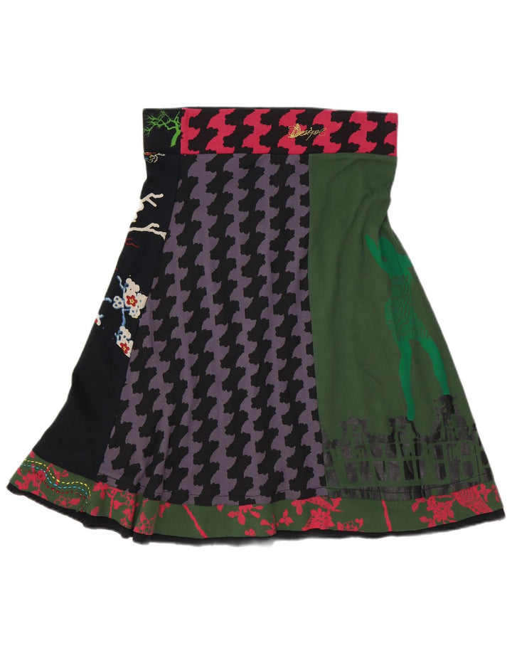 Desigual saia feminina gráfica linha A médio W32 preto patchwork algodão
