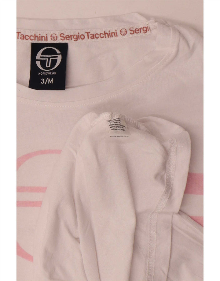 Sergio Tacchini Top gráfico feminino manga comprida Reino Unido 14 listrado branco médio