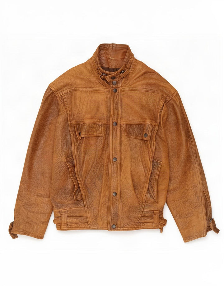 Jaqueta de couro masculina vintage UK 40 grande marrom