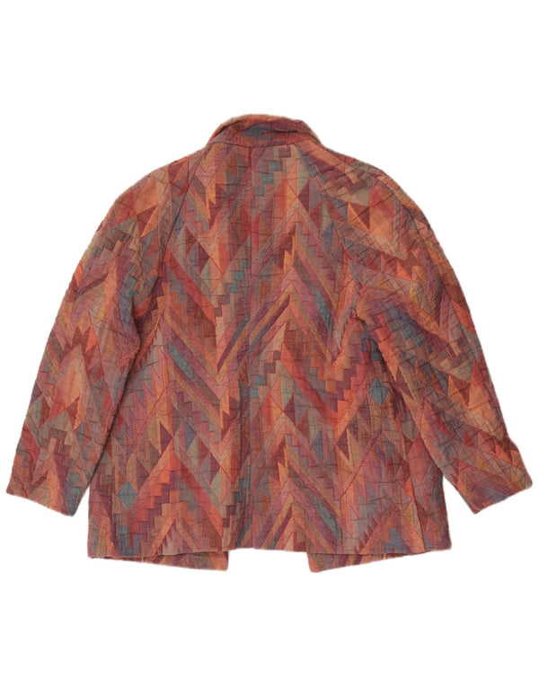 Jaqueta Blazer Aberta Feminina Vintage Reino Unido 12 Médio Multicolorido Geométrico