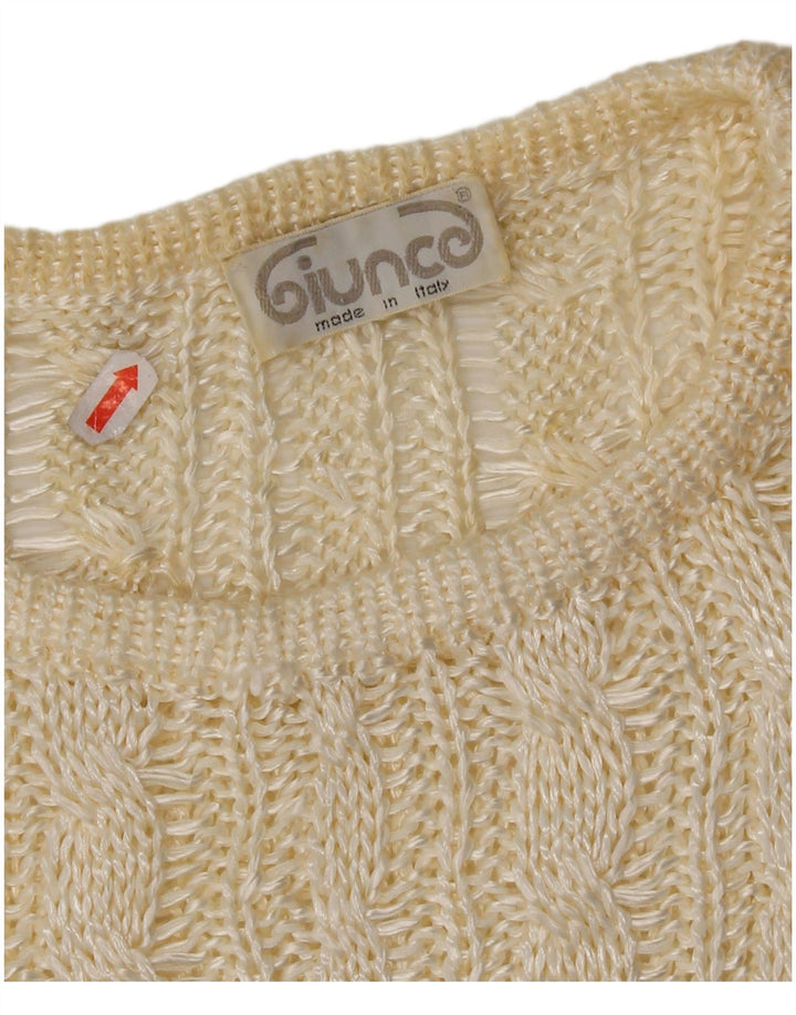 Giunco Suéter feminino com gola redonda e gola redonda, tamanho médio, off white