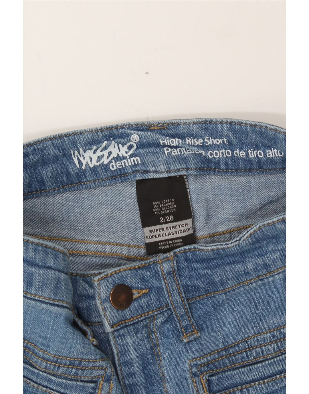 MOSSIMO Womens Super Strech Denim Shorts US 2 XS W26 Blue Cotton Vintage Mossimo and Second-Hand Mossimo from Messina Hembry 