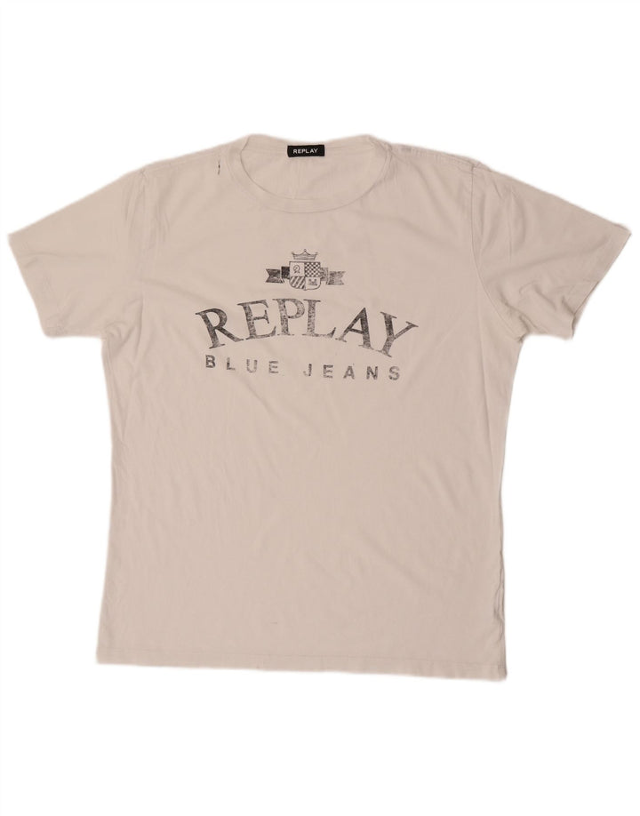 Camiseta masculina Replay gráfica grande grande branca