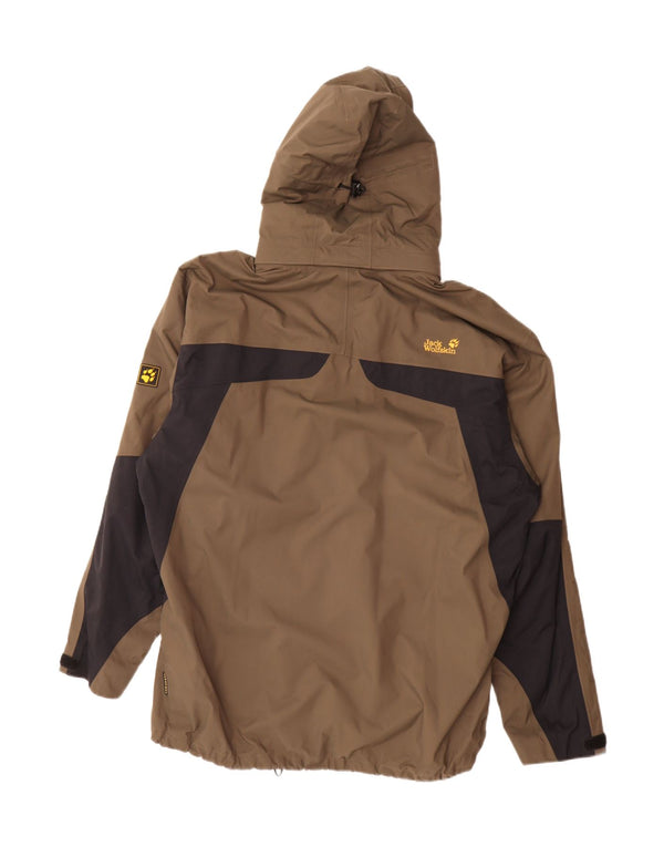 Jaqueta de chuva masculina Jack Wolfskin com capuz Reino Unido 48 2XL marrom colorblock poliamida