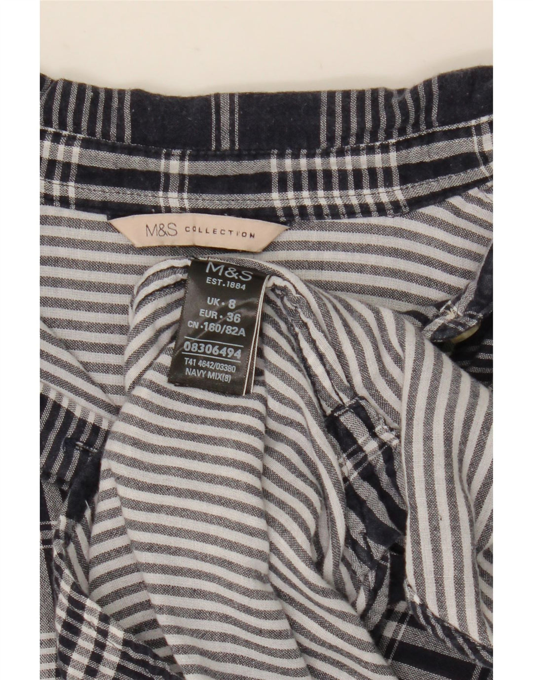 Camisa feminina Marks & Spencer grande tamanho Reino Unido 8 pequena xadrez azul marinho algodão
