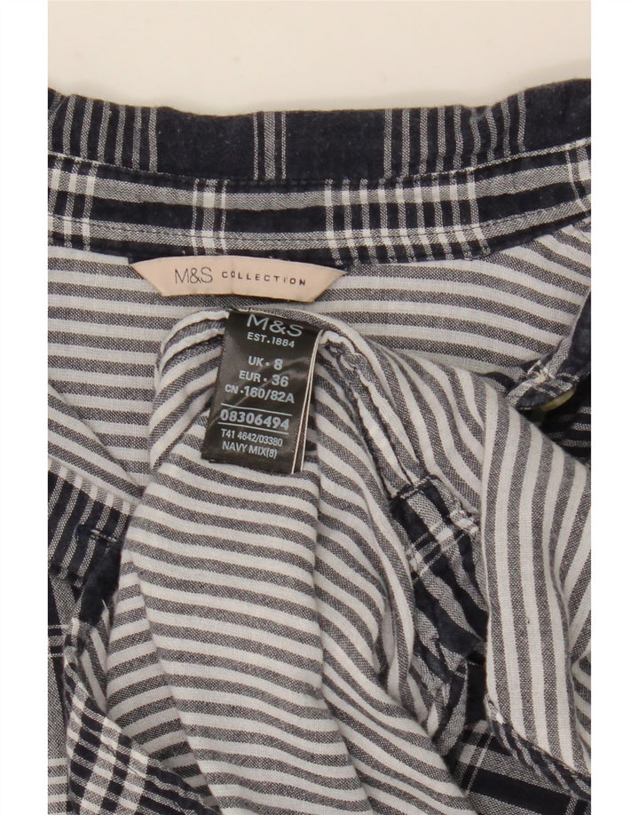 Camisa feminina Marks & Spencer grande tamanho Reino Unido 8 pequena xadrez azul marinho algodão