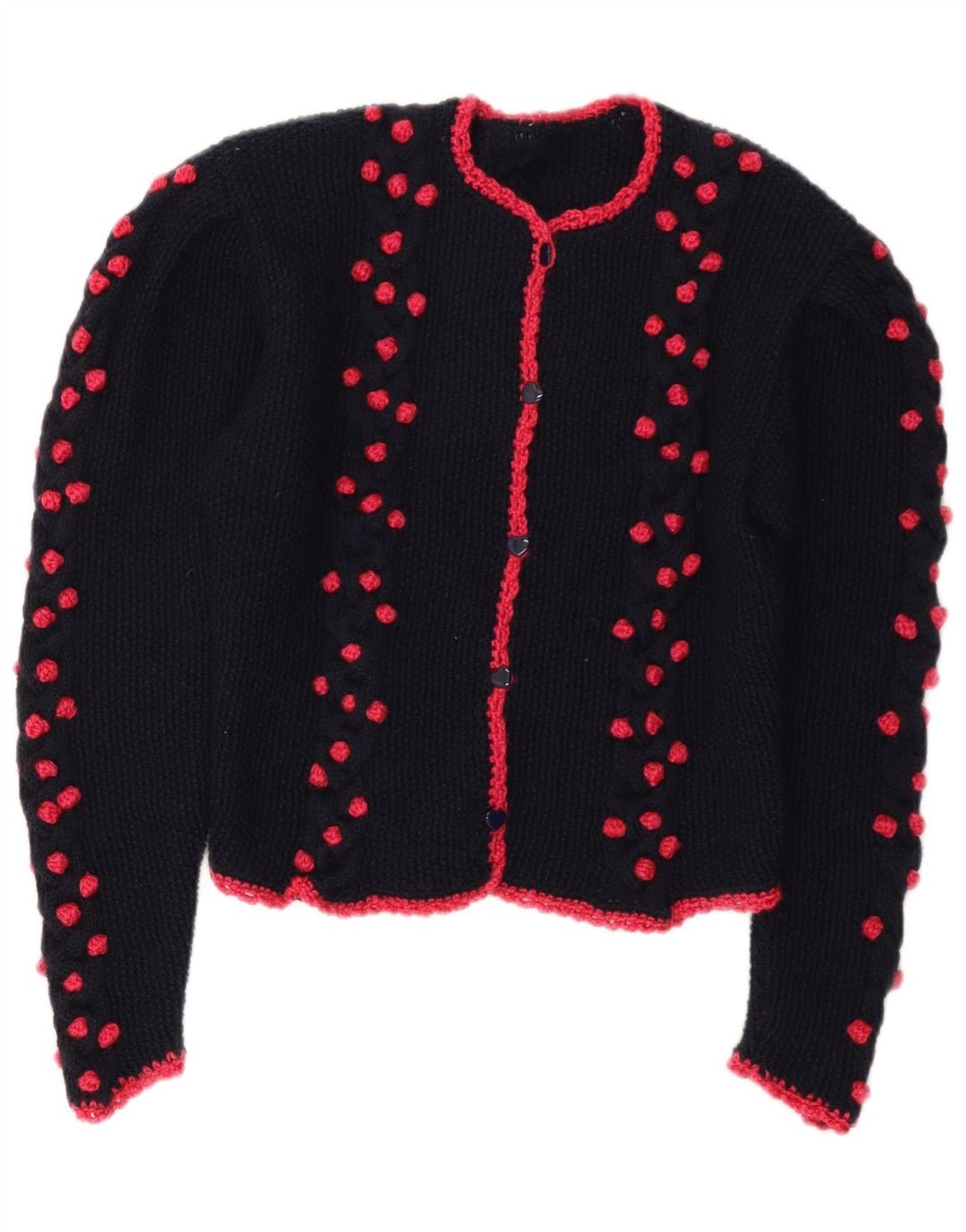 Suéter cardigã vintage feminino UK 14 azul marinho médio