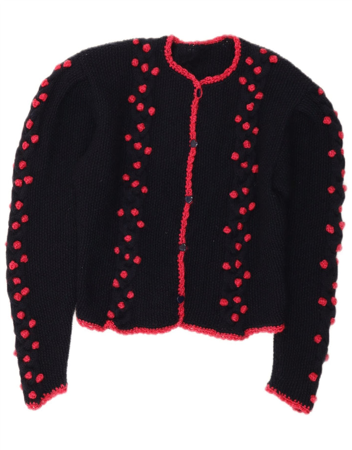 Suéter cardigã vintage feminino UK 14 azul marinho médio
