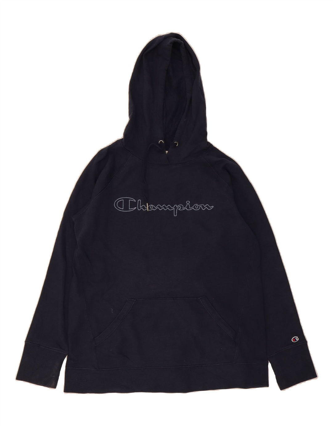 CHAMPION Mens Graphic Hoodie Jumper Large Navy Blue Cotton Vintage Champion and Second-Hand Champion from Messina Hembry 