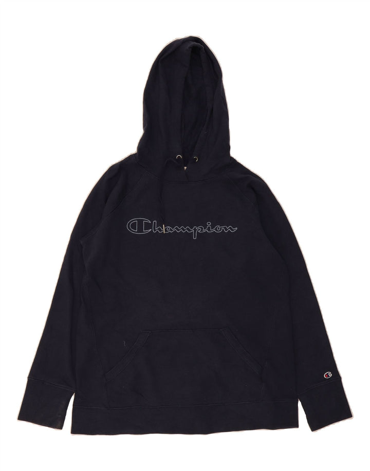 CHAMPION Mens Graphic Hoodie Jumper Large Navy Blue Cotton Vintage Champion and Second-Hand Champion from Messina Hembry 