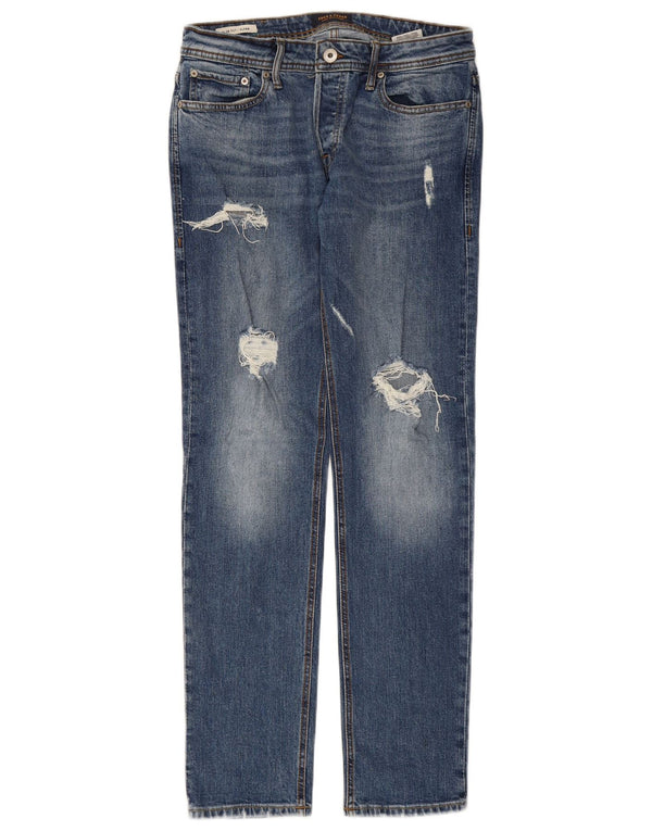 JACK & JONES Masculino GLENN Distressed Slim Jeans W31 L32 Azul Algodão