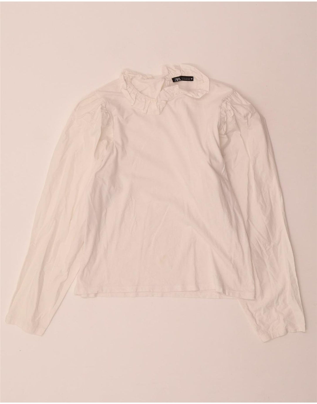 ZARA Blusa Feminina Crop Manga Longa Top UK 12 Médio Off White
