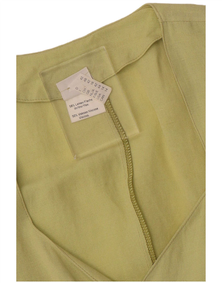 Blusa feminina VINTAGE manga curta Reino Unido 16 grande linho verde