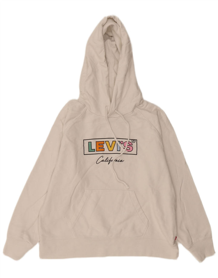 Suéter feminino com capuz gráfico oversized LEVI'S Reino Unido 14 algodão branco médio