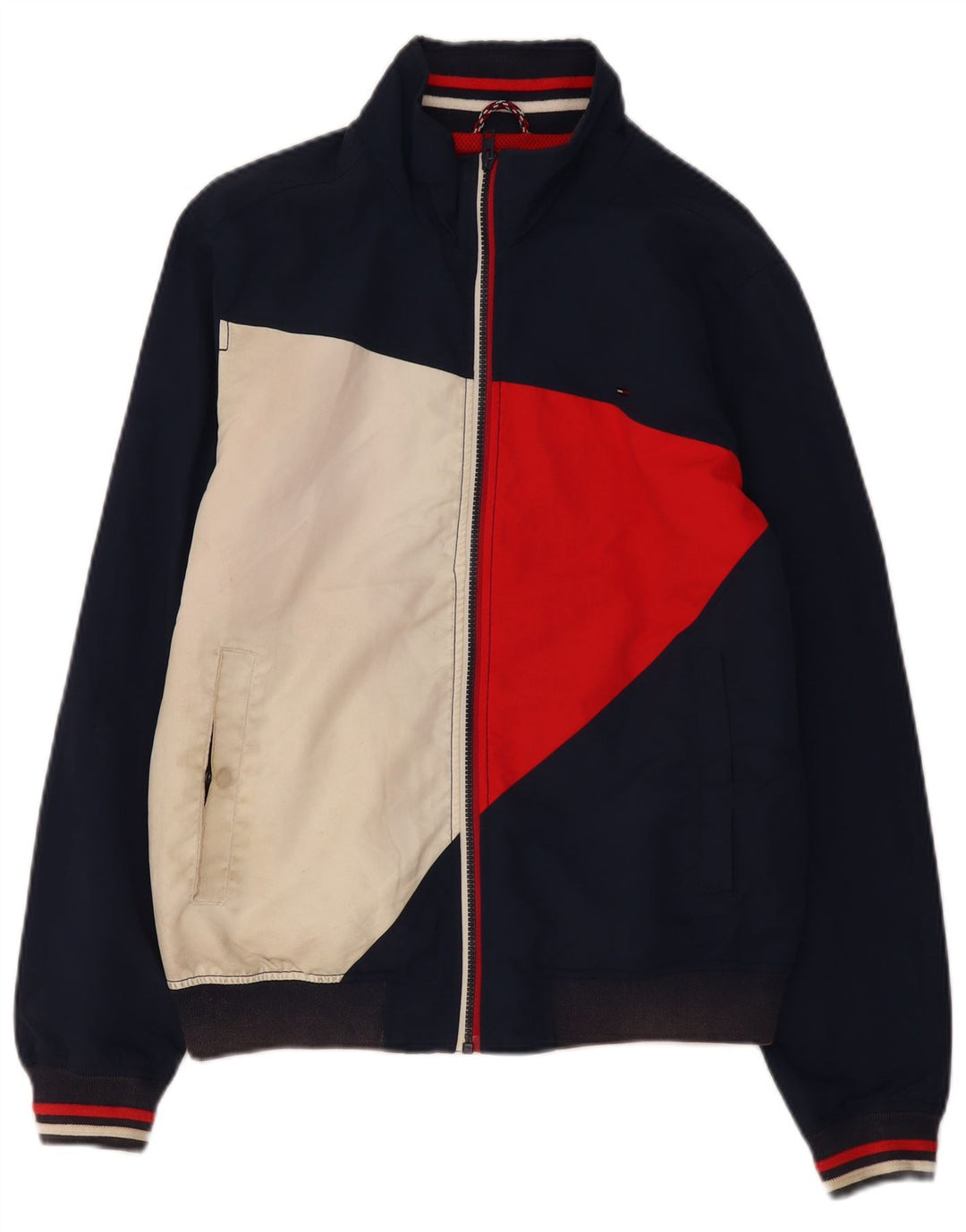 Tommy Hilfiger Jaqueta masculina de agasalho médio azul marinho bloco colorido