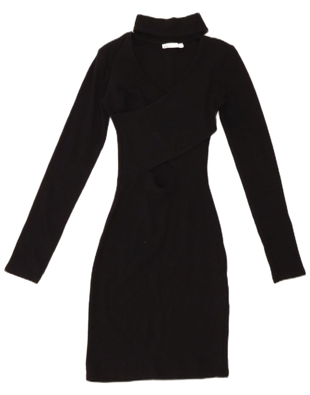 Vestido bodycon feminino de manga comprida ZARA Reino Unido 8 pequeno algodão preto