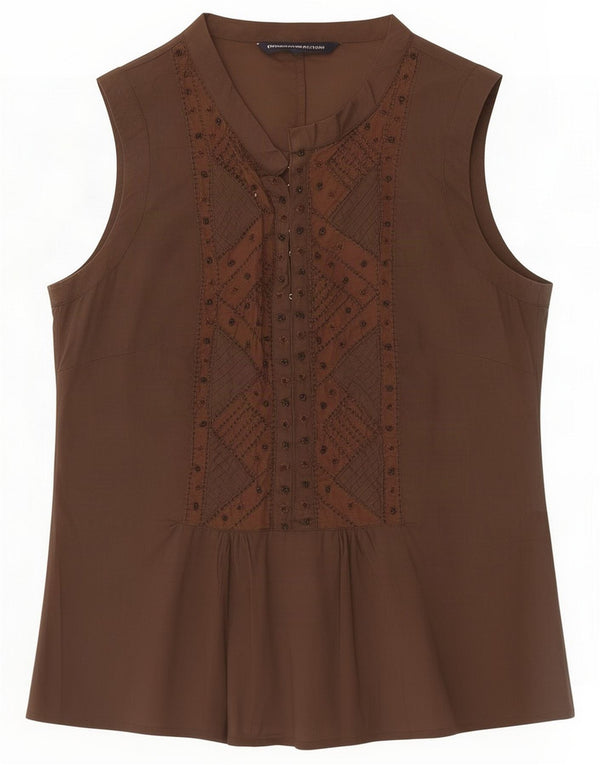 French Connection Womens Sleeveless Blouse Top UK 10 Small Brown Cotton